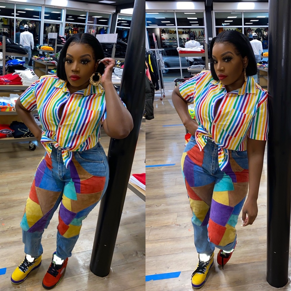 Vintage Multicolor Patchwork Jeans